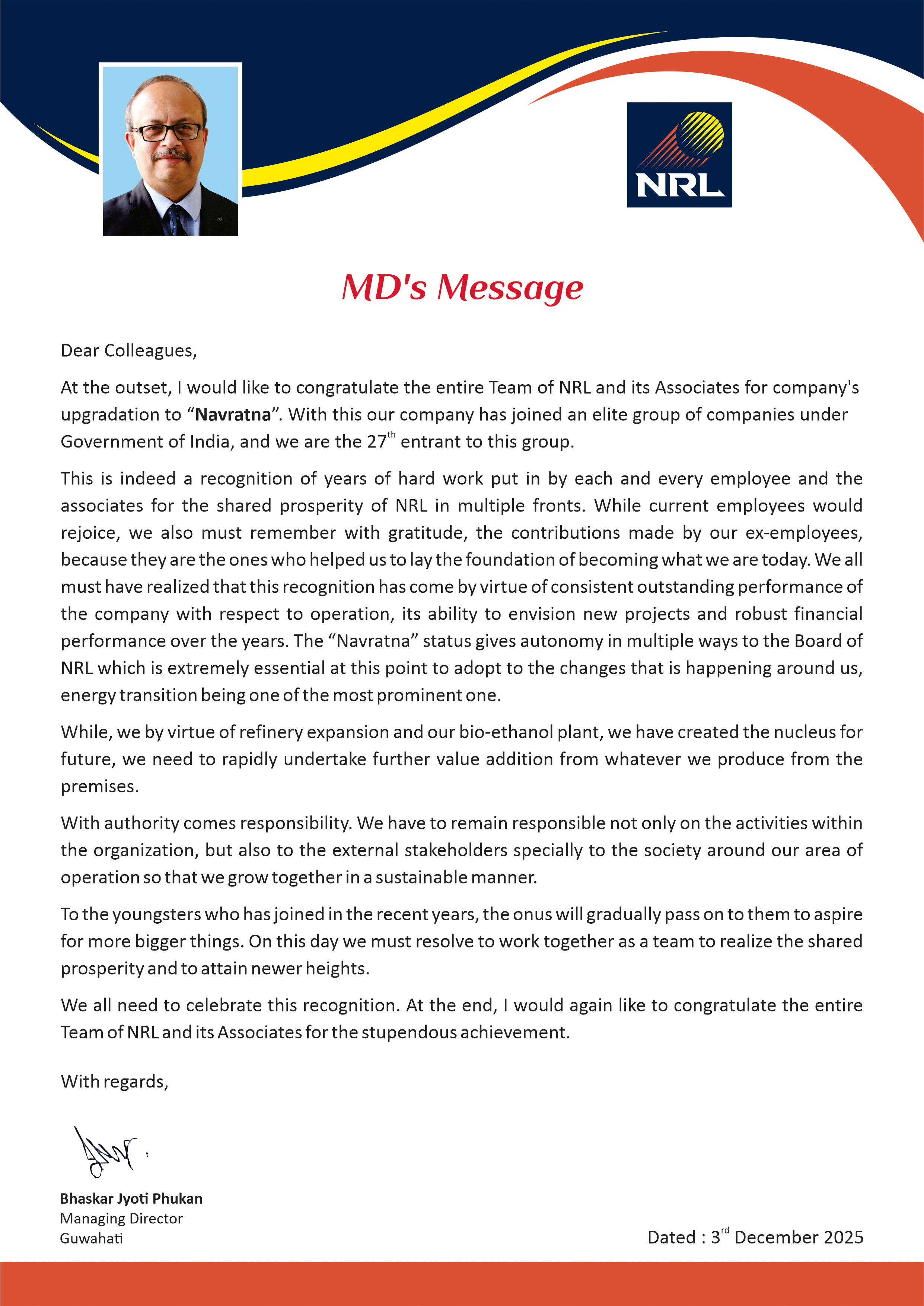 MD's Message - Navratna